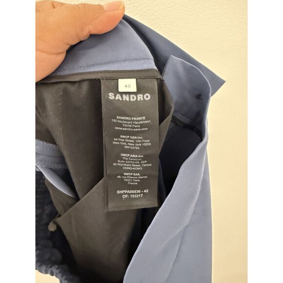 SANDRO‎ Women's navy Blue Straight Leg Wool Blend Trousers Size 8 Minimalist - Picture 6 of 7